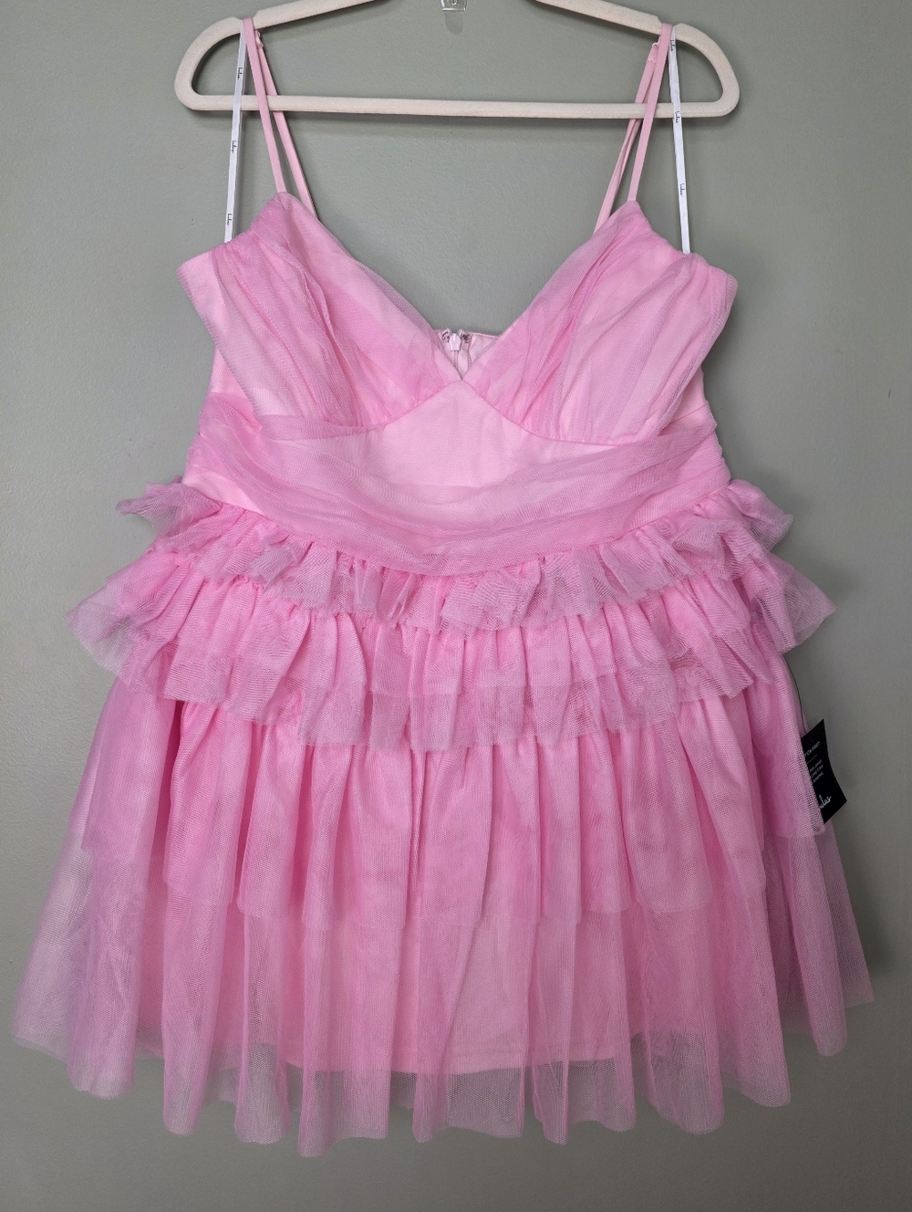 Luus Special Poise Pink Tulle Pleated Sleeveless Tiered Mini Dress, Size XXL - Picture 6 of 12